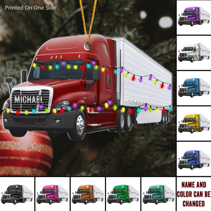 Personalized Mica Ornament - Gift For Trucker - Truck Ornament Christmas Light ARND037 V2