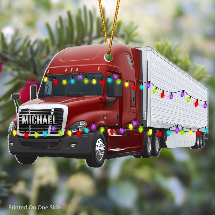 Personalized Mica Ornament - Gift For Trucker - Truck Ornament Christmas Light ARND037 V2