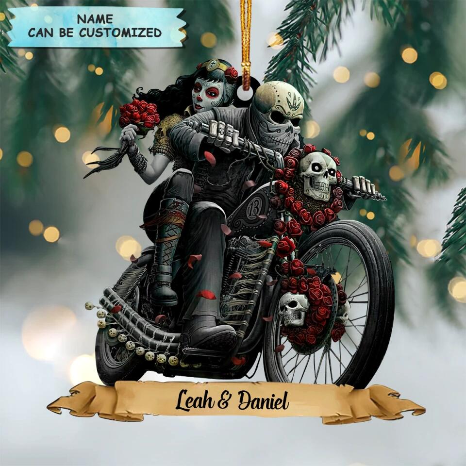 Personalized Mica Ornament - Gift For Couple - Biking Skeleton Couple ARND0014