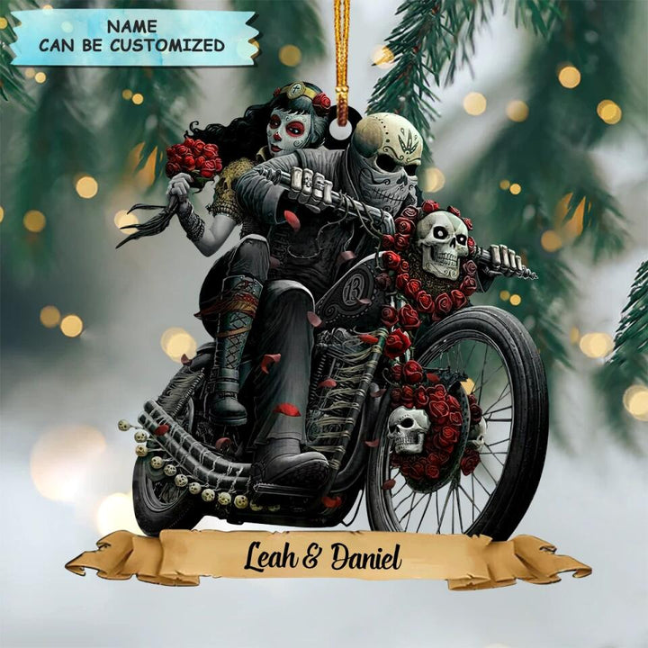 Personalized Mica Ornament - Gift For Couple - Biking Skeleton Couple ARND0014