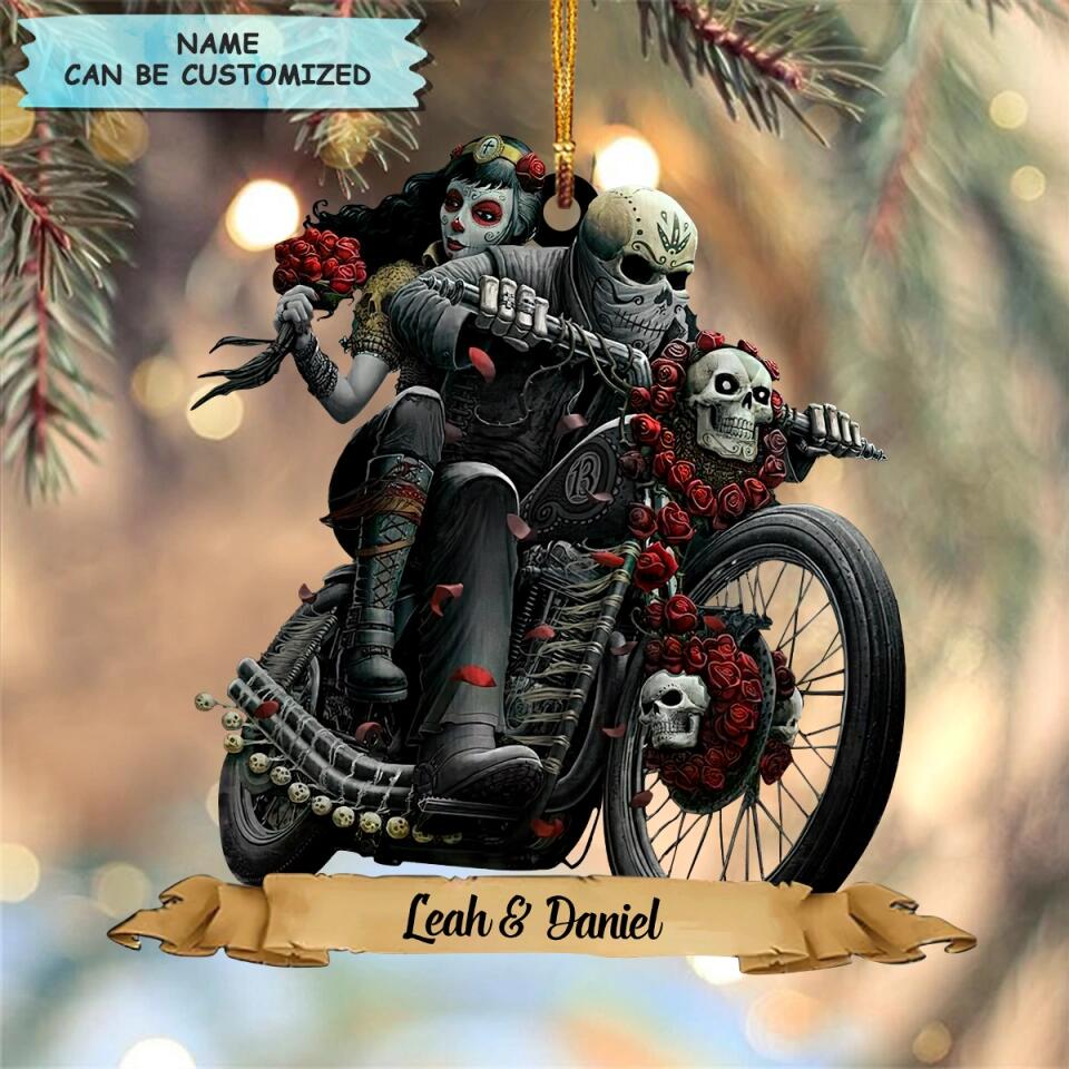 Personalized Mica Ornament - Gift For Couple - Biking Skeleton Couple ARND0014