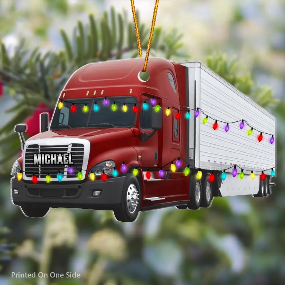 Personalized Mica Ornament - Gift For Trucker - Truck Ornament Christmas Light ARND037 V2