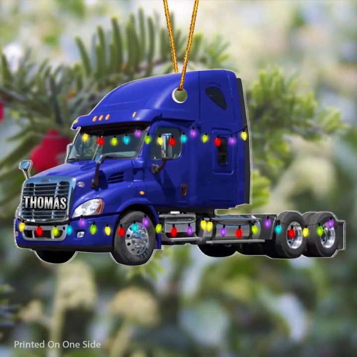 Personalized Mica Ornament - Gift For Trucker - Truck Ornament Christmas Light ARND037 V1