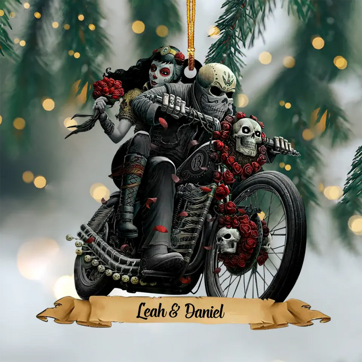 Personalized Mica Ornament - Gift For Couple - Biking Skeleton Couple ARND0014