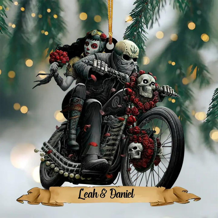 Personalized Mica Ornament - Gift For Couple - Biking Skeleton Couple ARND0014