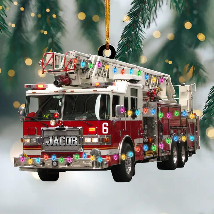 Personalized Mica Ornament - Gift For Firefighter - Fire Truck Christmas ARND037