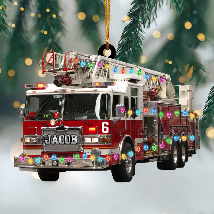 Personalized Mica Ornament - Gift For Firefighter - Fire Truck Christmas ARND037
