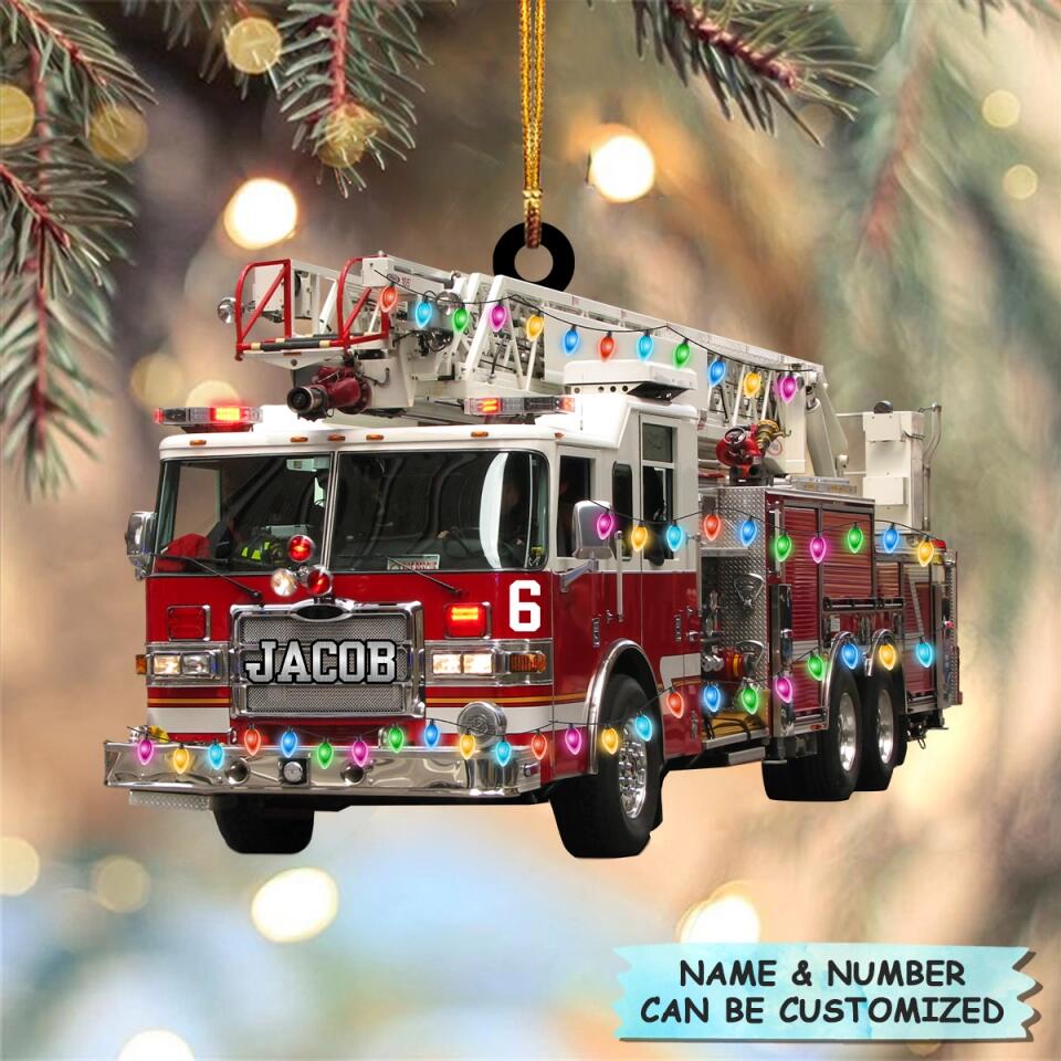 Personalized Mica Ornament - Gift For Firefighter - Fire Truck Christmas ARND037