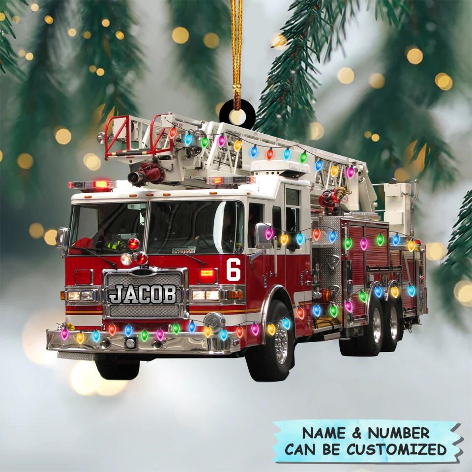 Personalized Mica Ornament - Gift For Firefighter - Fire Truck Christmas ARND037