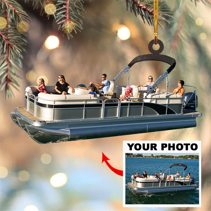 Personalized Photo Mica Ornament - Gift For Pontoon Lover - Pontoon Gang ARND018