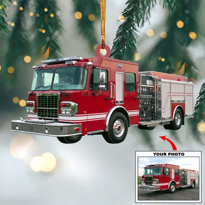Personalized Photo Mica Ornament - Gift For Firefighter - Custom Photo Firefighter Truck ARND037