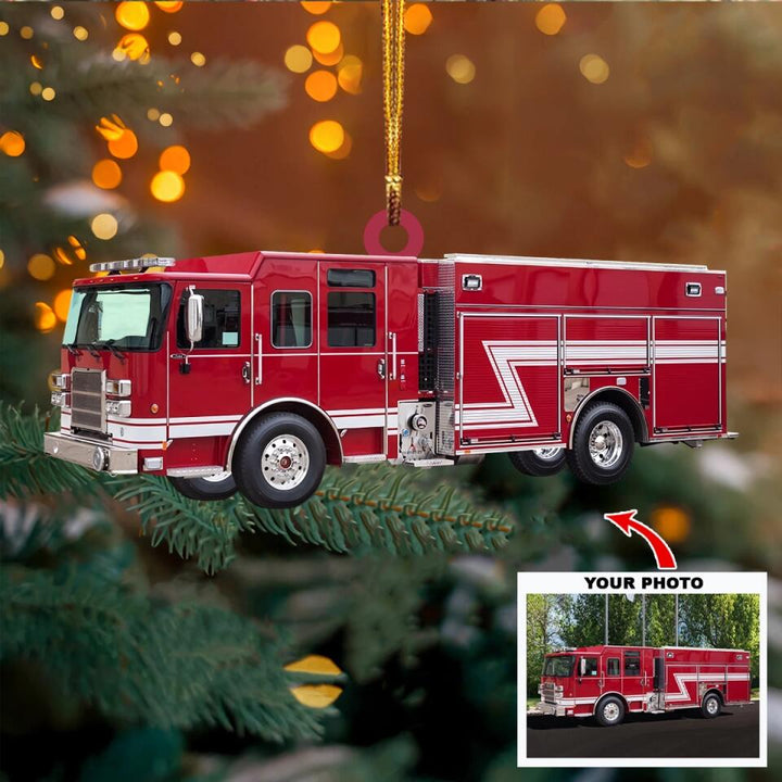 Personalized Photo Mica Ornament - Gift For Firefighter - Custom Photo Firefighter Truck ARND037