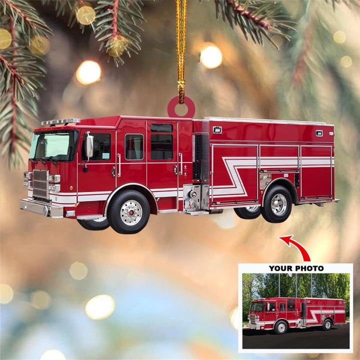 Personalized Photo Mica Ornament - Gift For Firefighter - Custom Photo Firefighter Truck ARND037