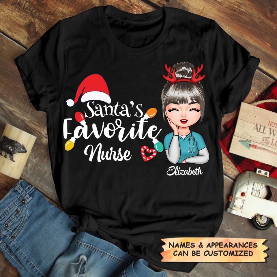 Personalized T-shirt - Gift For Nurse - Santa's Favorite Nurse ARND018