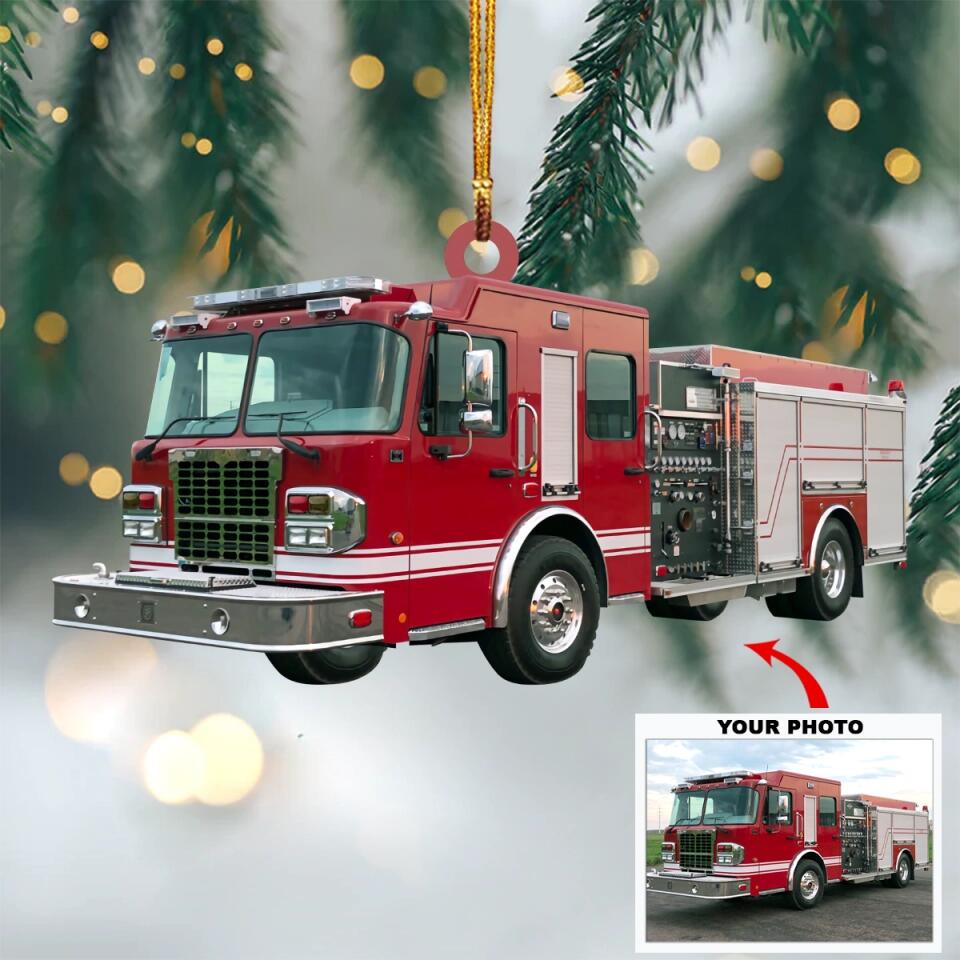 Personalized Photo Mica Ornament - Gift For Firefighter - Custom Photo Firefighter Truck ARND037