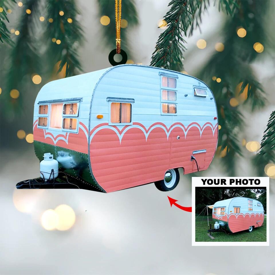 Personalized Photo Mica Ornament - Gift For Camping Lover - Camper Trailer ACEO001