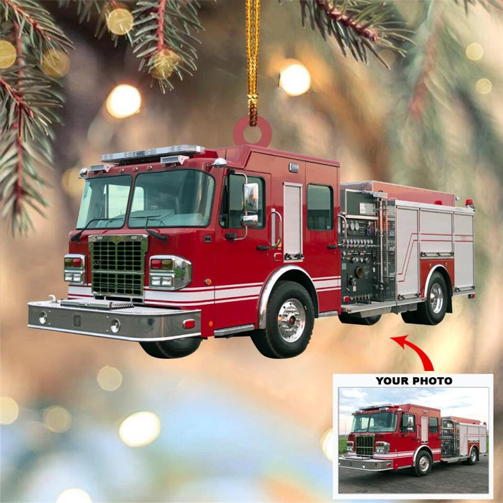 Personalized Photo Mica Ornament - Gift For Firefighter - Custom Photo Firefighter Truck ARND037