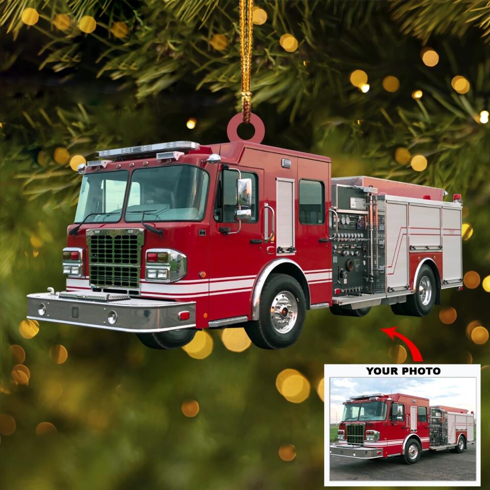 Personalized Photo Mica Ornament - Gift For Firefighter - Custom Photo Firefighter Truck ARND037