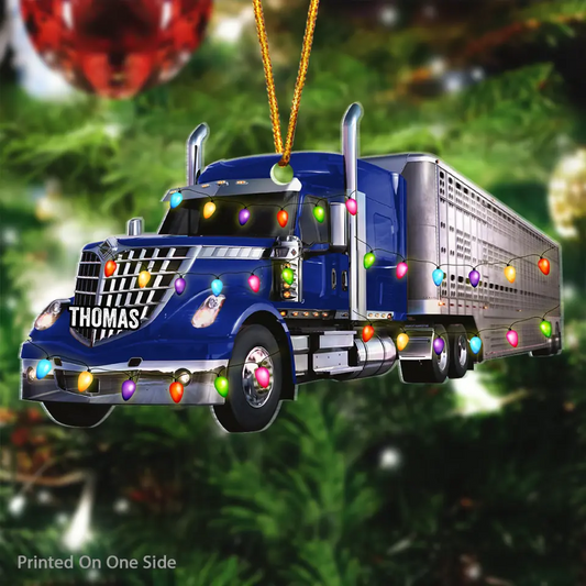 Personalized Mica Ornament - Gift For Trucker - Trucker Christmas Light V3 ARND037
