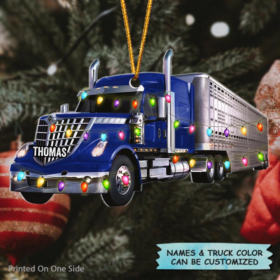 Personalized Mica Ornament - Gift For Trucker - Trucker Christmas Light V3 ARND037