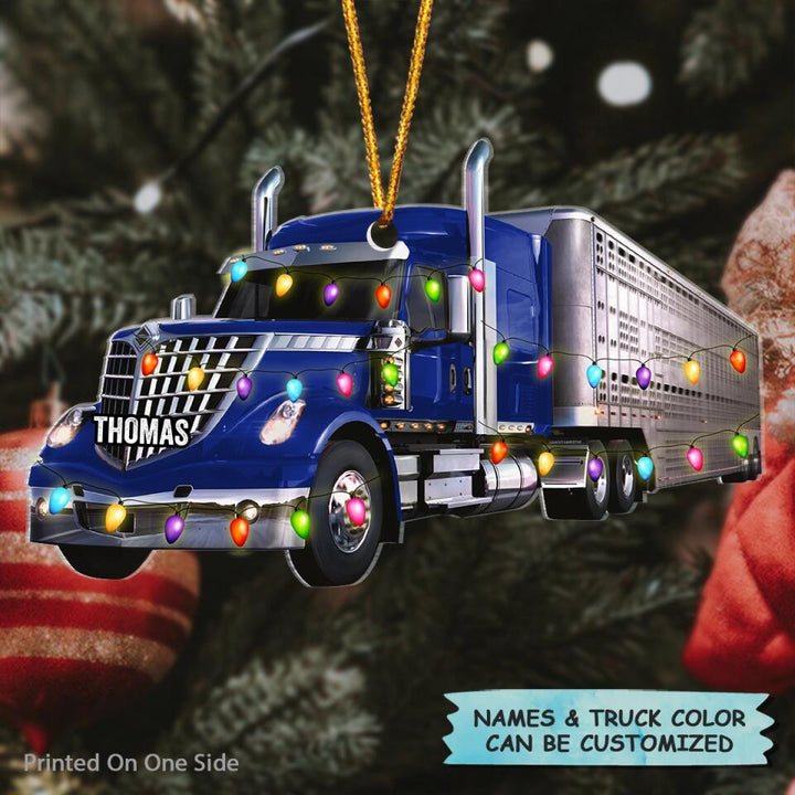 Personalized Mica Ornament - Gift For Trucker - Trucker Christmas Light V3 ARND037