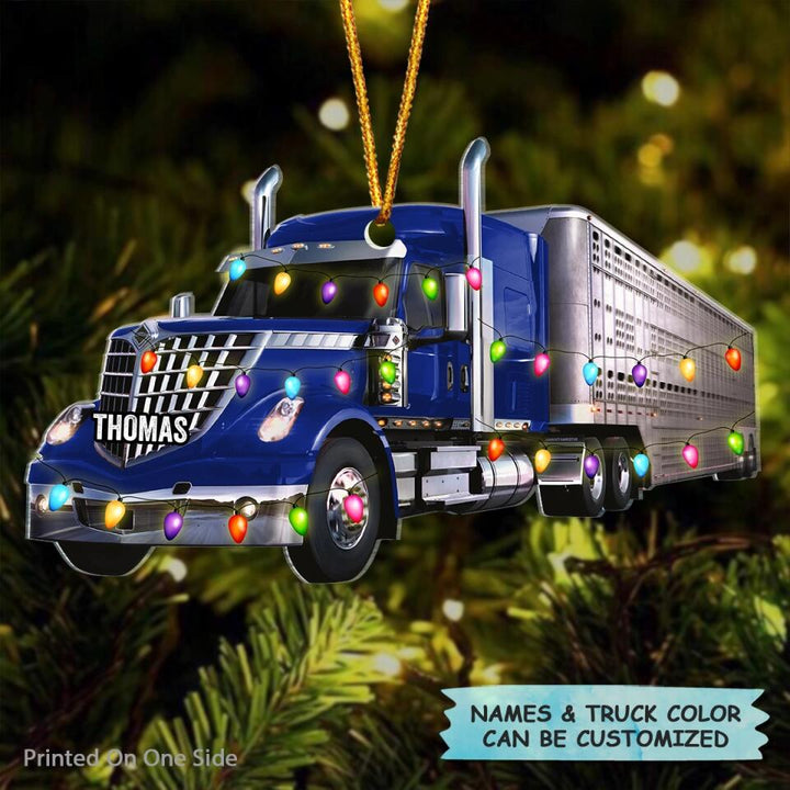 Personalized Mica Ornament - Gift For Trucker - Trucker Christmas Light V3 ARND037