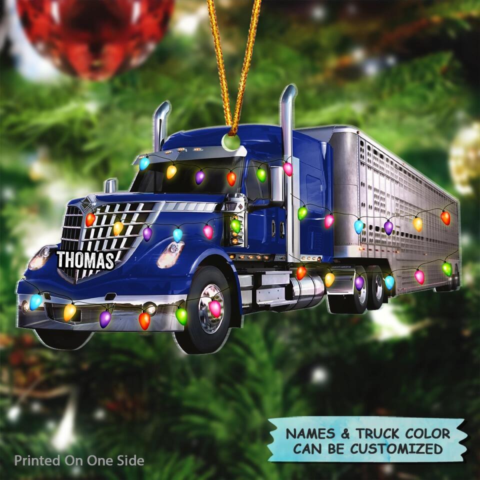 Personalized Mica Ornament - Gift For Trucker - Trucker Christmas Light V3 ARND037
