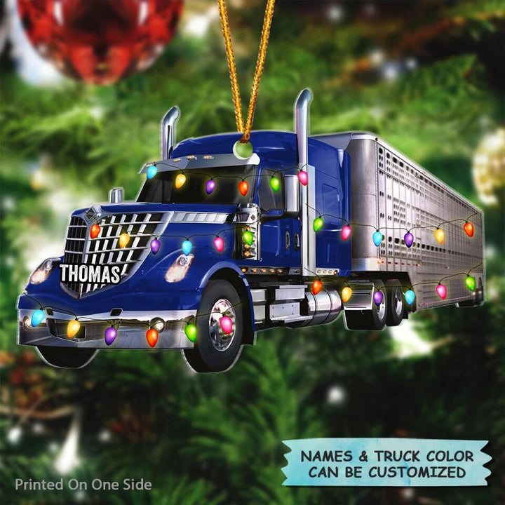 Personalized Mica Ornament - Gift For Trucker - Trucker Christmas Light V3 ARND037