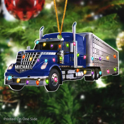 Personalized Mica Ornament - Gift For Trucker - Trucker Christmas Light V3 ARND037