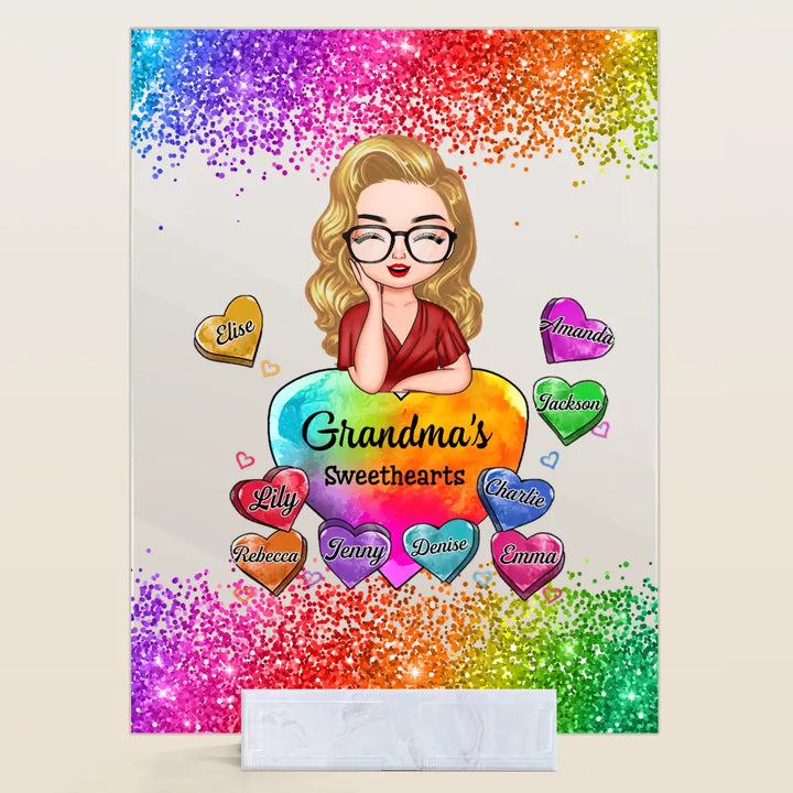 Personalized Acrylic Plaque - Gift For Grandma - Grandma Colorful Hearts ARND0014
