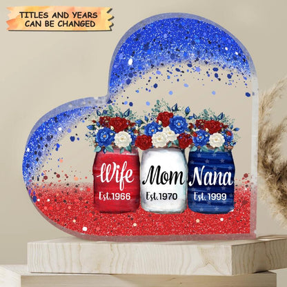 Personalized Heart-shaped Acrylic Plaque - Gift For Mom & Grandma - Wife Mom Nana ARND005