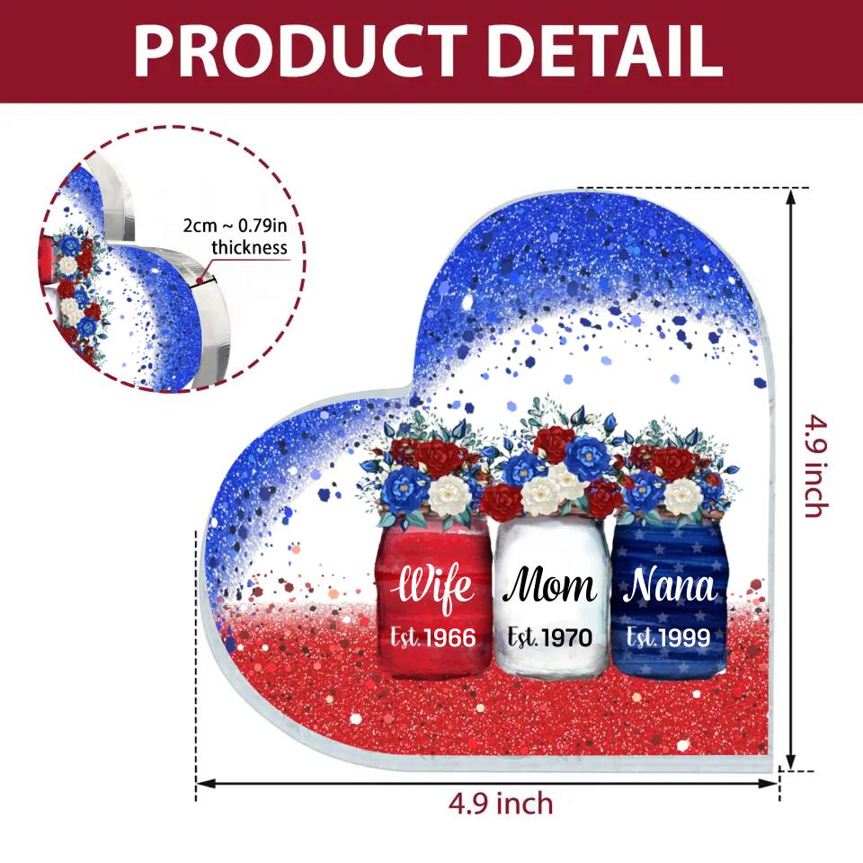 Personalized Heart-shaped Acrylic Plaque - Gift For Mom & Grandma - Wife Mom Nana ARND005