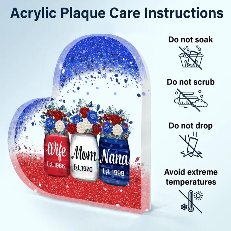 Personalized Heart-shaped Acrylic Plaque - Gift For Mom & Grandma - Wife Mom Nana ARND005