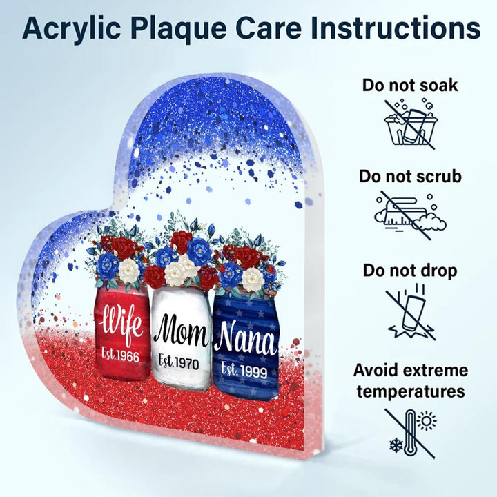 Personalized Heart-shaped Acrylic Plaque - Gift For Mom & Grandma - Wife Mom Nana ARND005