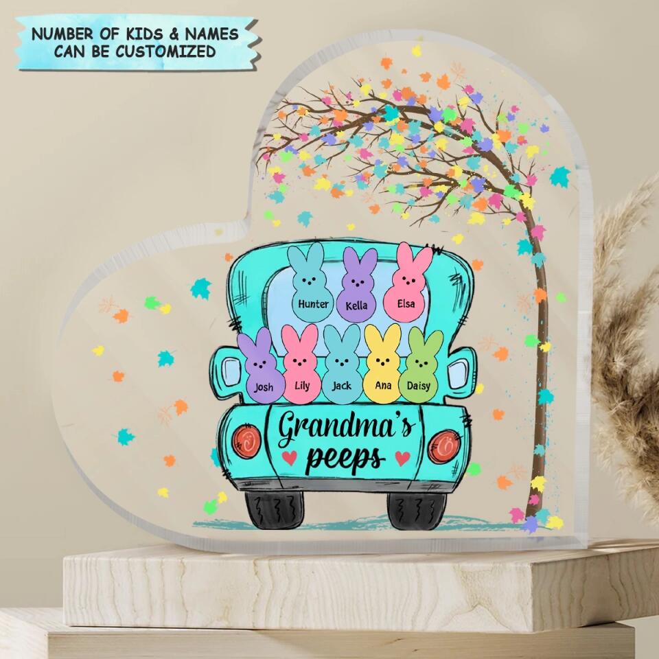 Grandma's Peeps Truck - Personalized Heart-shaped Acrylic Plaque - Easter Gift For Grandma, Mom