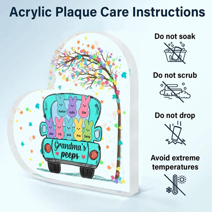 Grandma's Peeps Truck - Personalized Heart-shaped Acrylic Plaque - Easter Gift For Grandma, Mom