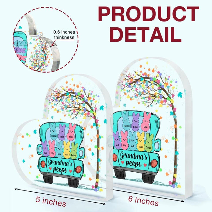 Grandma's Peeps Truck - Personalized Heart-shaped Acrylic Plaque - Easter Gift For Grandma, Mom