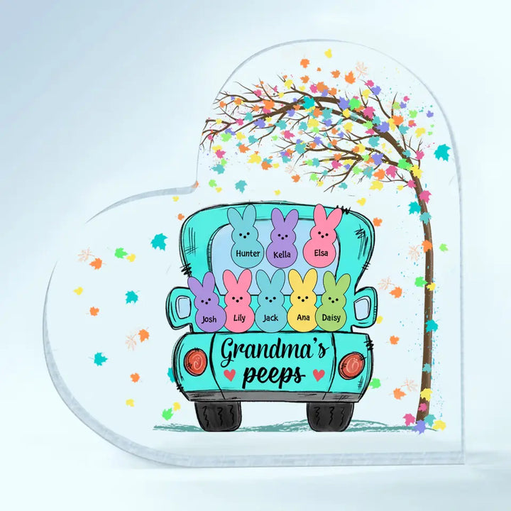 Grandma's Peeps Truck - Personalized Heart-shaped Acrylic Plaque - Easter Gift For Grandma, Mom