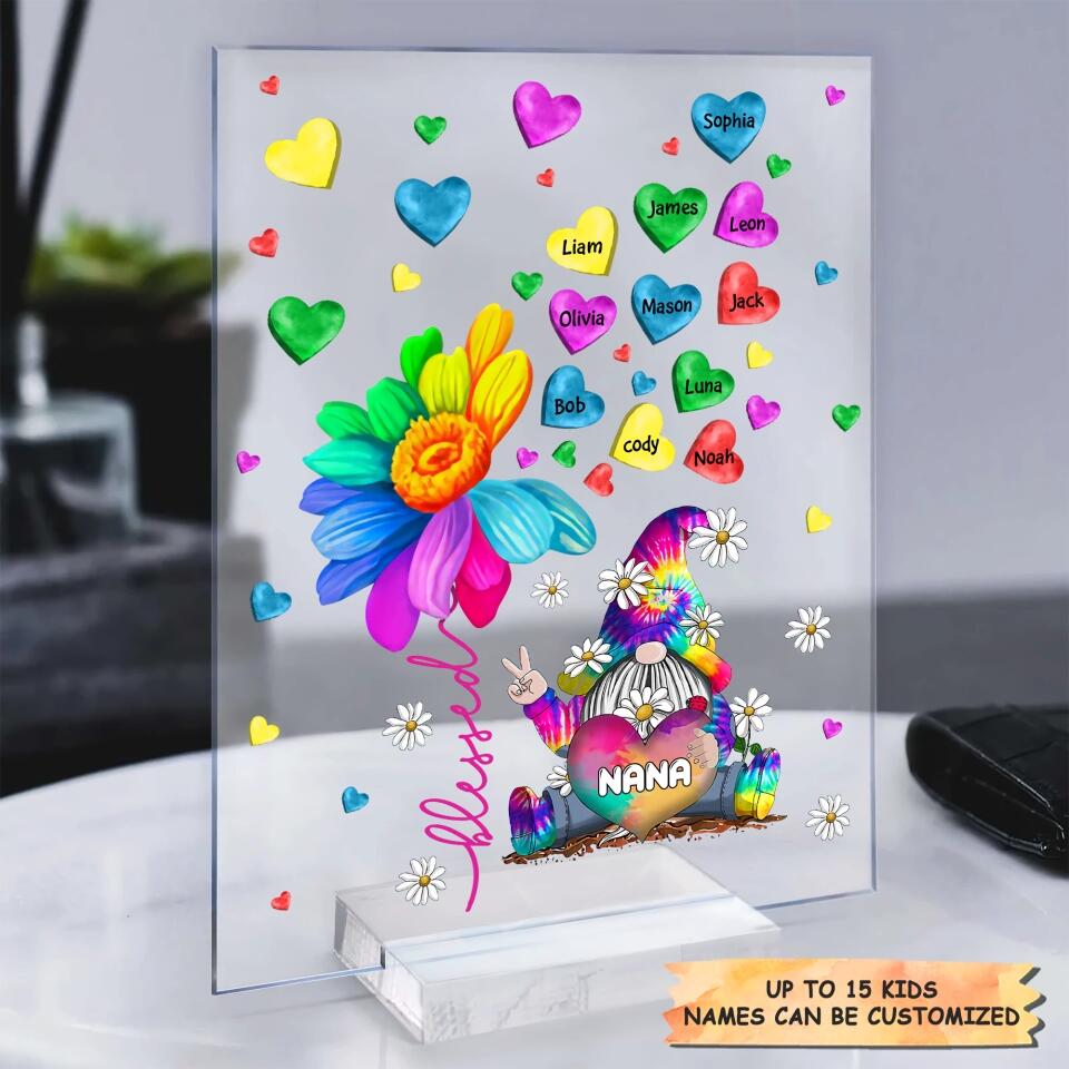 Personalized Acrylic Plaque - Gift For Grandma - Colorful Flower Gnome Nana ARND037