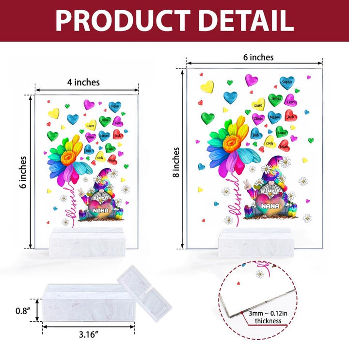 Personalized Acrylic Plaque - Gift For Grandma - Colorful Flower Gnome Nana ARND037