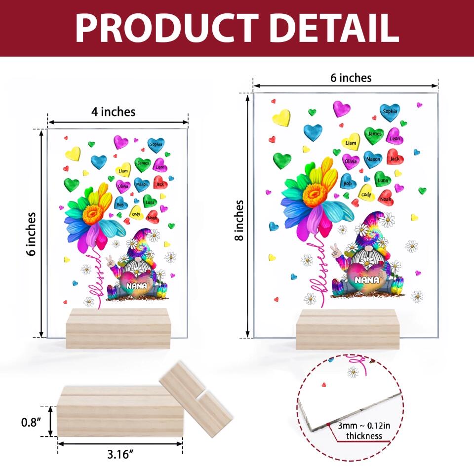 Personalized Acrylic Plaque - Gift For Grandma - Colorful Flower Gnome Nana ARND037