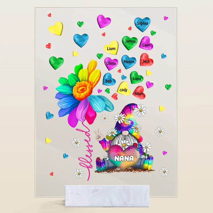 Personalized Acrylic Plaque - Gift For Grandma - Colorful Flower Gnome Nana ARND037