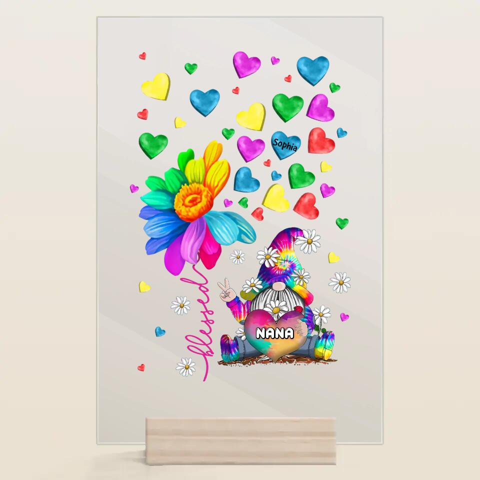 Personalized Acrylic Plaque - Gift For Grandma - Colorful Flower Gnome Nana ARND037