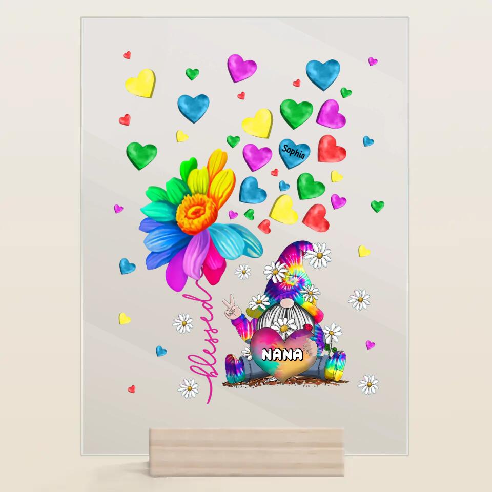 Personalized Acrylic Plaque - Gift For Grandma - Colorful Flower Gnome Nana ARND037