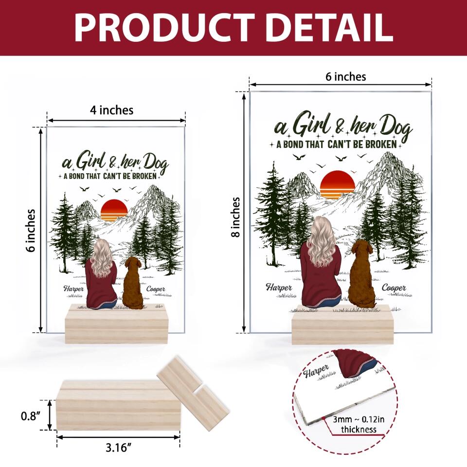 Personalized Acrylic Plaque - Mother's Day Gift For Dog Mom, Pet Lover - A Girl And Her Dogs A Bond That Can't Be Broken ARND0014