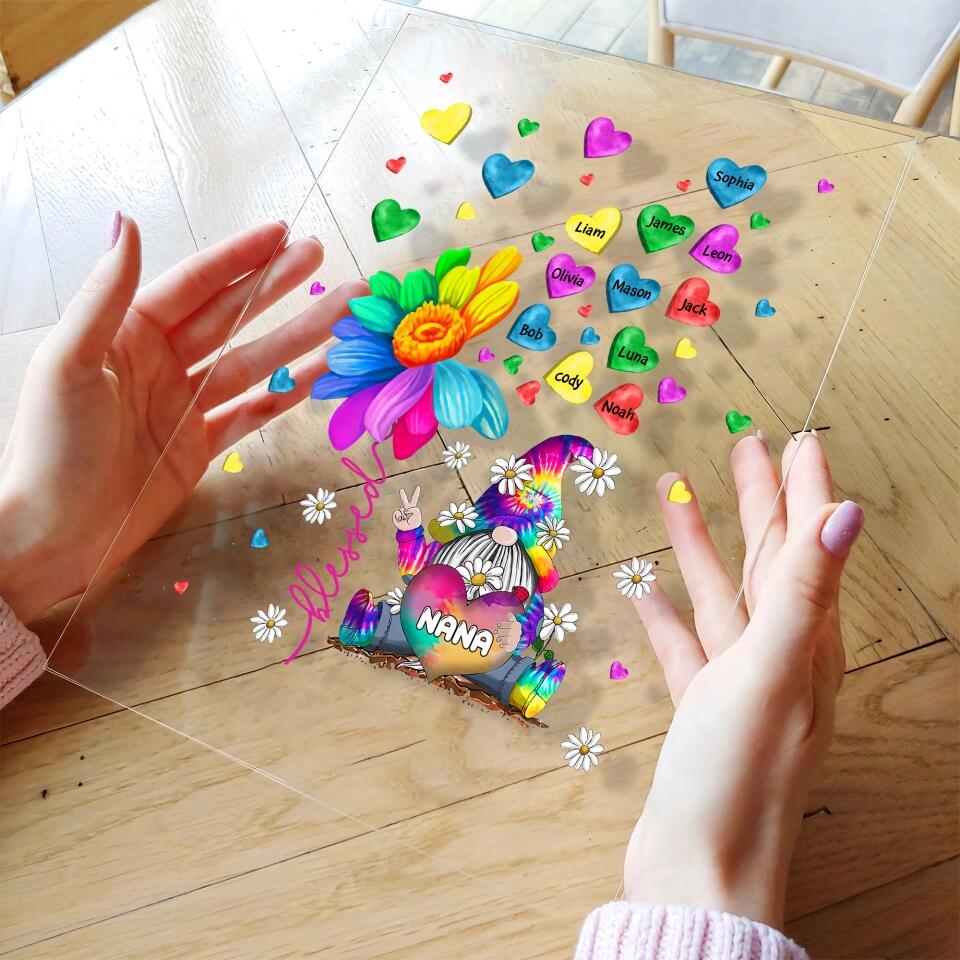 Personalized Acrylic Plaque - Gift For Grandma - Colorful Flower Gnome Nana ARND037