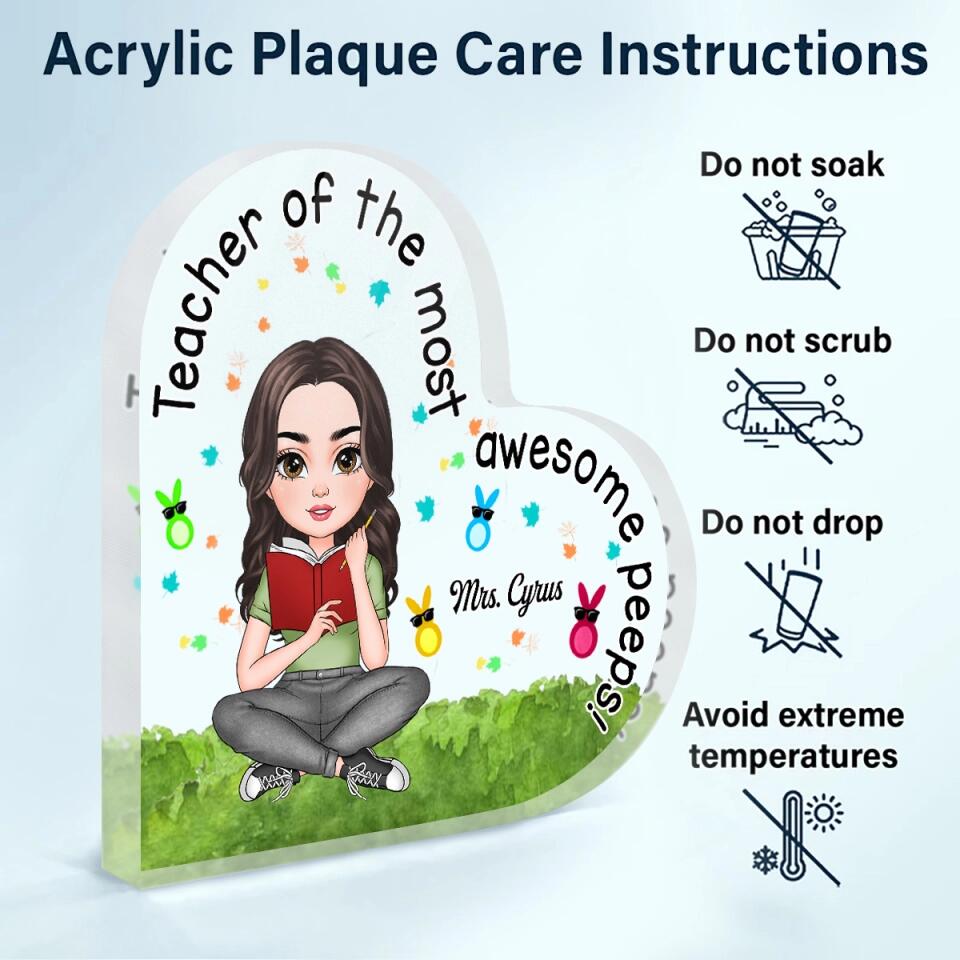 Teacher Of The Most Awesome Peeps - Personalized Heart-shaped Acrylic Plaque - Easter Gift For Teacher