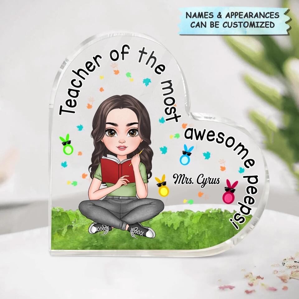Teacher Of The Most Awesome Peeps - Personalized Heart-shaped Acrylic Plaque - Easter Gift For Teacher