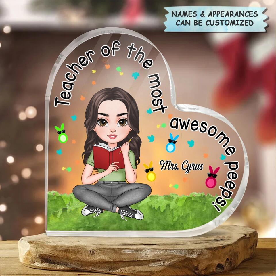 Teacher Of The Most Awesome Peeps - Personalized Heart-shaped Acrylic Plaque - Easter Gift For Teacher
