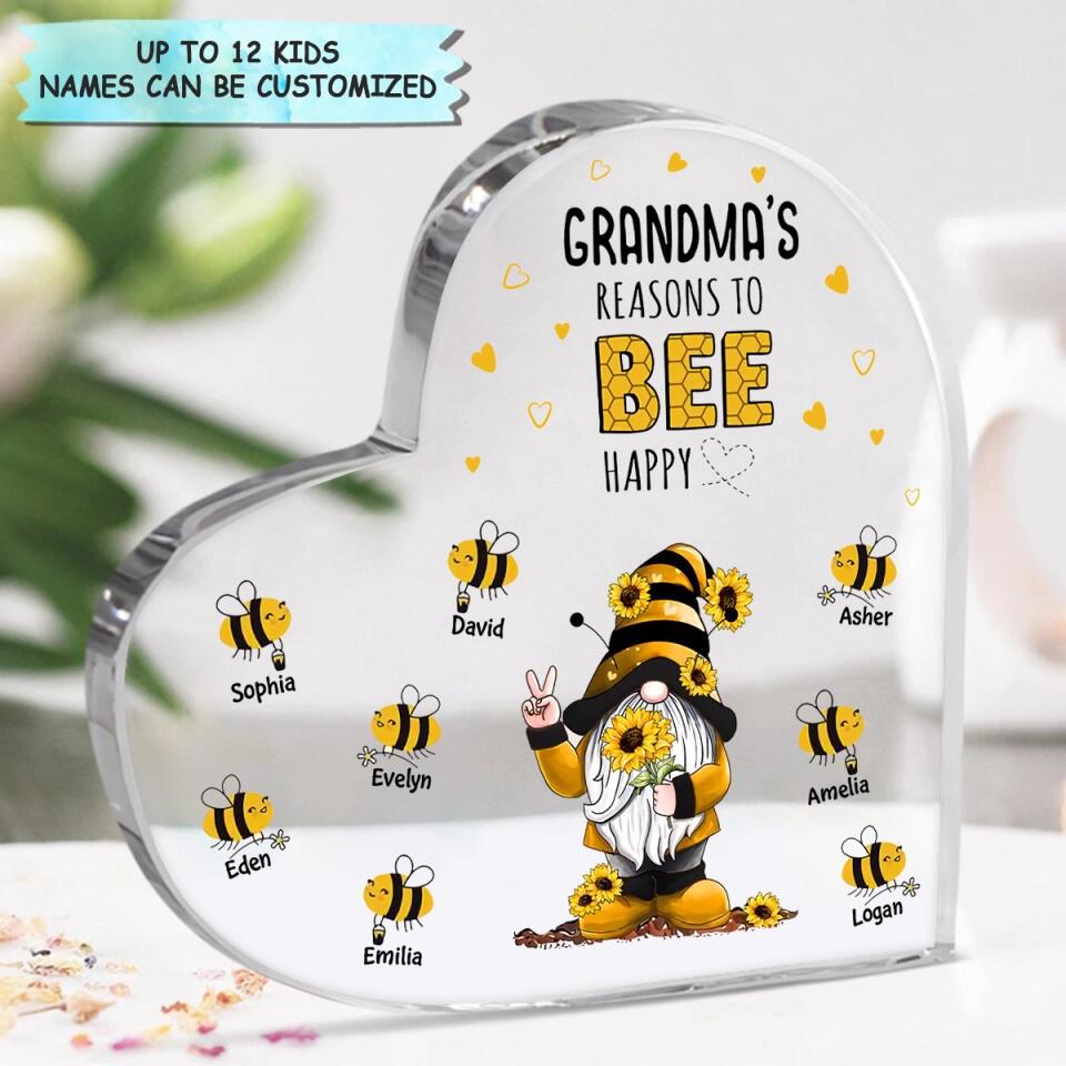 Personalized Heart-shaped Acrylic Plaque - Gift For Grandma - Grandma's Reasons To Bee Happy ARND036